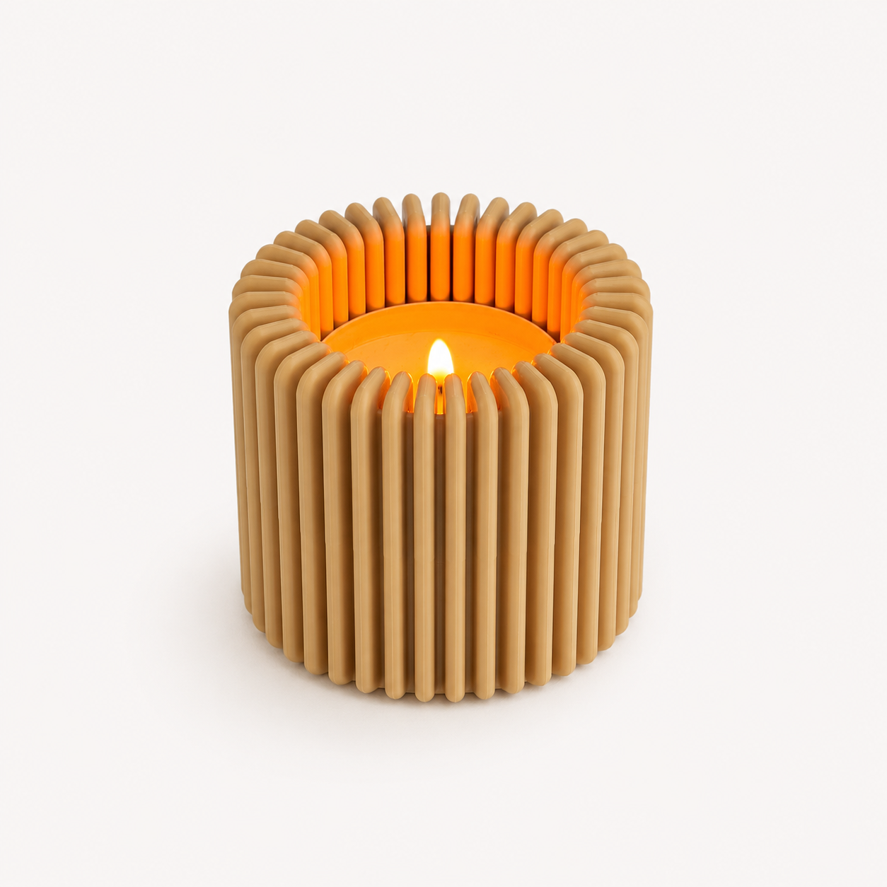 LED tealight ışığıyla kullanılan karamel bej 3D baskı dekoratif mumluk