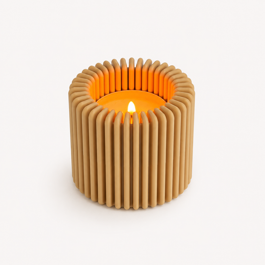 LED tealight ışığıyla kullanılan karamel bej 3D baskı dekoratif mumluk